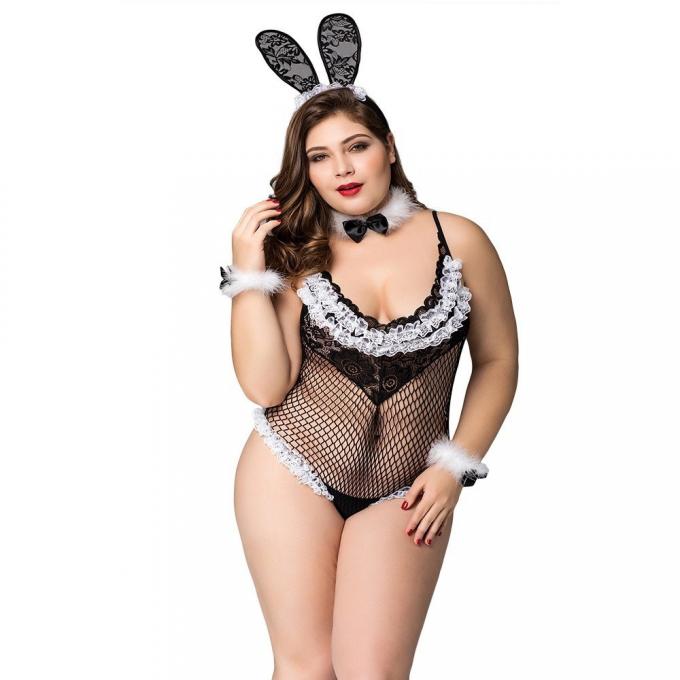 Grands pyjamas Mesh Black Lace Sex Lingerie de Bunny Girl Cute One Piece de pyjamas de pyjamas