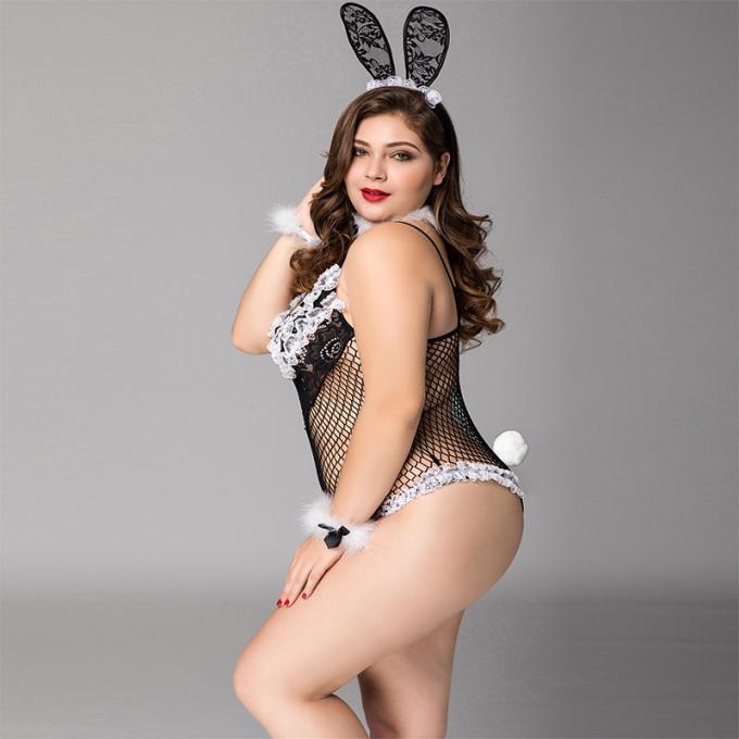 Grands pyjamas Mesh Black Lace Sex Lingerie de Bunny Girl Cute One Piece de pyjamas de pyjamas