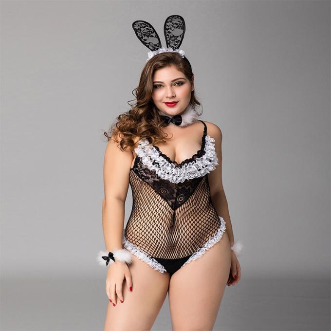Grands pyjamas Mesh Black Lace Sex Lingerie de Bunny Girl Cute One Piece de pyjamas de pyjamas