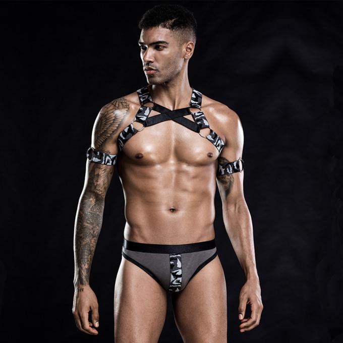 Vêtements de nuit sexy de jeu de rôle de ceinture-harnais de sexe d'ensemble de lingerie de combinaison de gilet du ′ s d'hommes