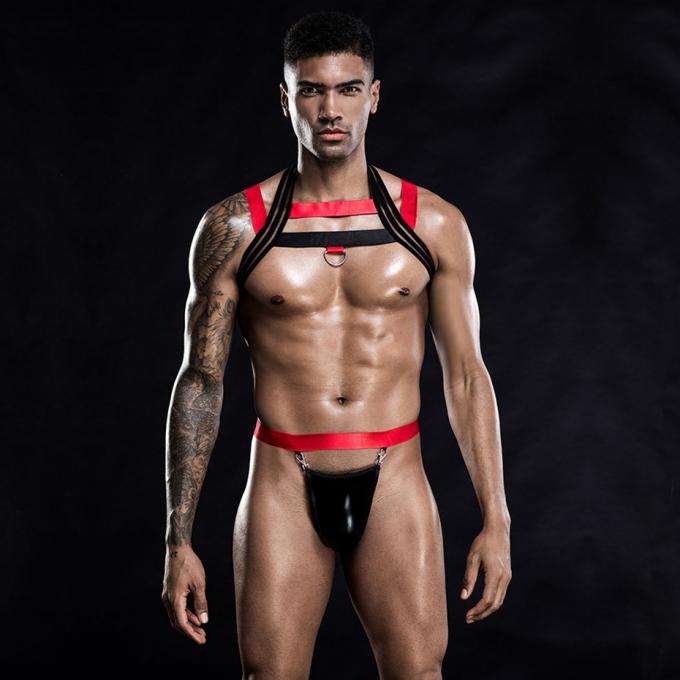 Vêtements de nuit sexy de jeu de rôle de ceinture-harnais de sexe d'ensemble de lingerie de combinaison de gilet du ′ s d'hommes