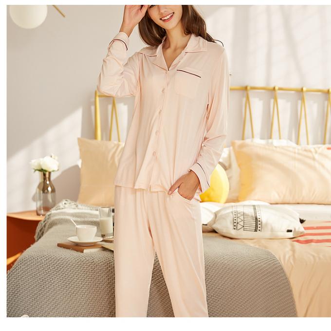 Longs vêtements de nuit de coton de femmes de douille de pyjamas en deux pièces modaux de tissu