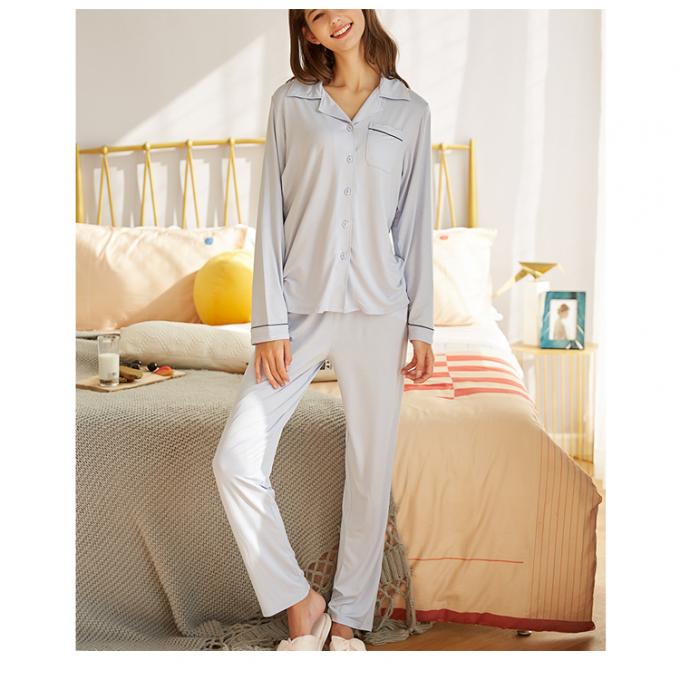 Longs vêtements de nuit de coton de femmes de douille de pyjamas en deux pièces modaux de tissu