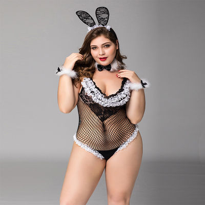 Grands pyjamas plus la dentelle noire Mesh Bunny Girl Cute Sex de lingerie de Babydoll