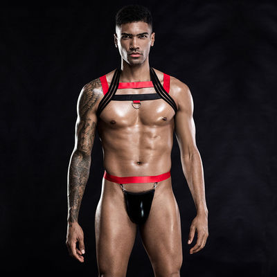 Jeu sexy de rôle de ceinture de la taille 76cm du buste 105cm de gilet de noir de combinaison d'hommes de vêtements de nuit