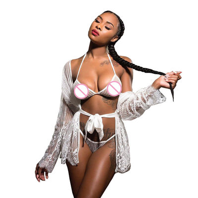 Les dames transparentes Teddy Panties Customized Sexy Lingerie ont placé les sous-vêtements sexy de femmes mûres de robe longue de dentelle