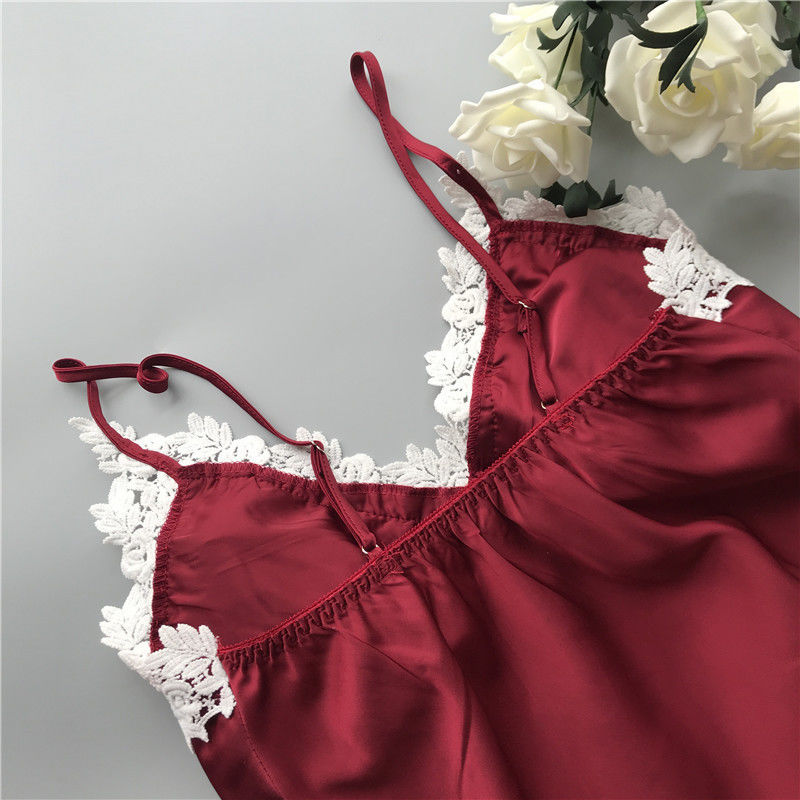 Décolleté en V en deux pièces d'ensemble de lingerie de dentelle de femmes de pyjamas de satin respirable de vêtements de nuit