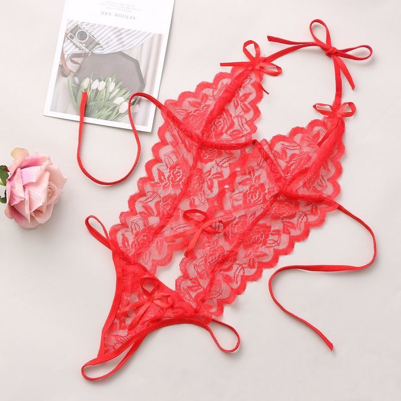 À trois points tricotés lacent les vêtements de nuit sans manche tricotés floraux de lingerie sexy