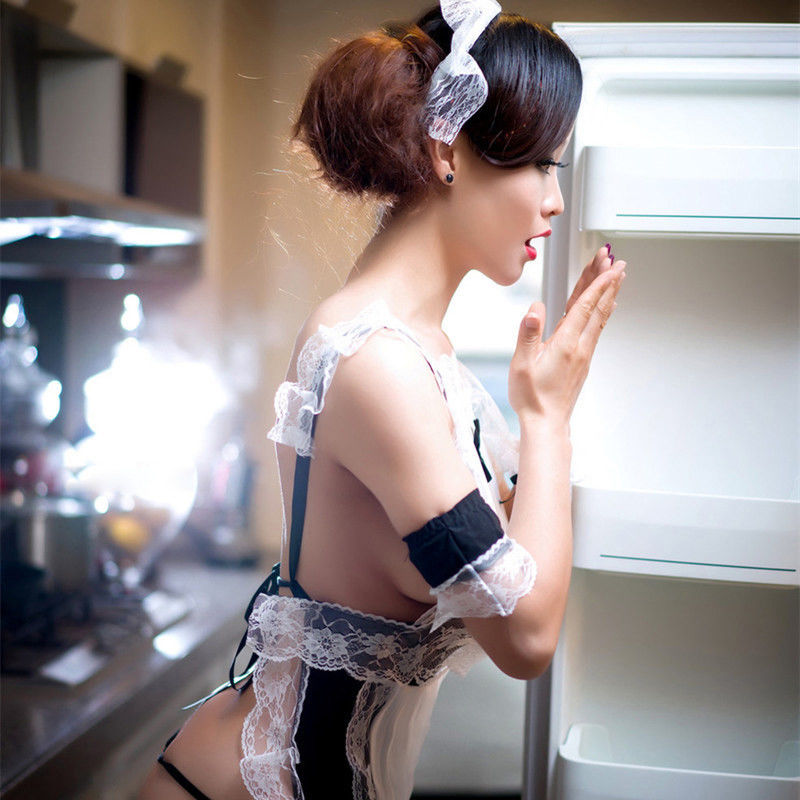 Le short sans manche de robe de Babydoll de polyester gainent la domestique sexy de Cosplay de bretelles de lingerie