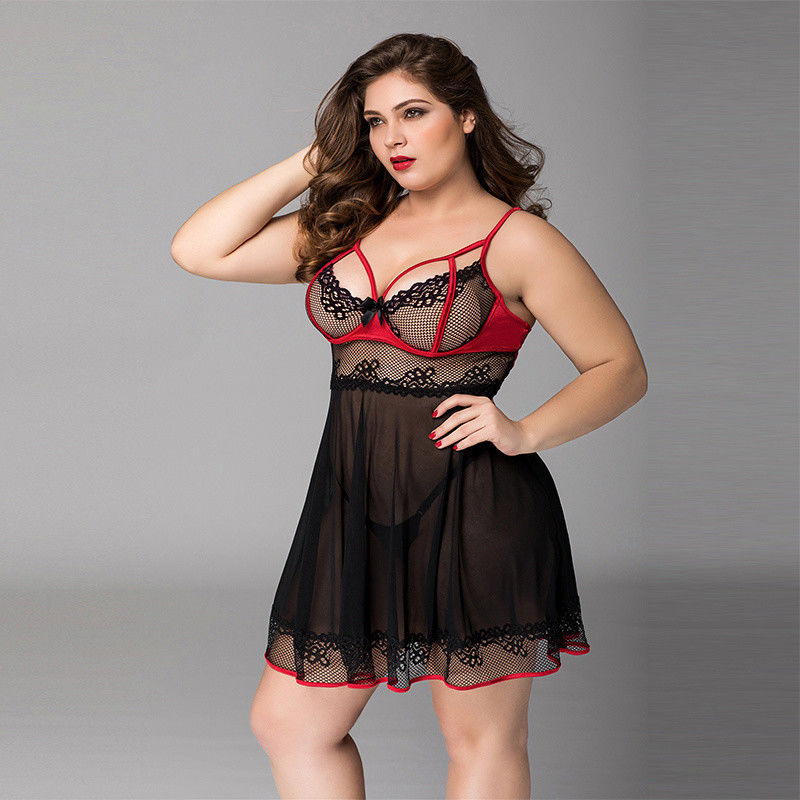 Femmes florales du chat 3x de lingerie de Babydoll de plus plus l'habillement intime de taille