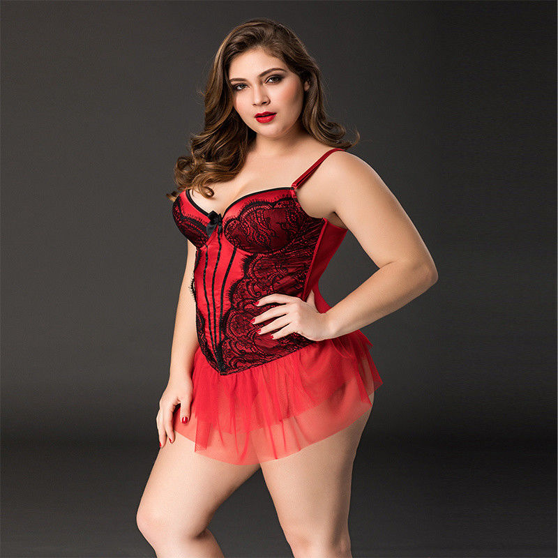 Sans manche floral de dentelle sous-vêtements sexy rouges principaux des sous-vêtements 85kg XXXL de grands