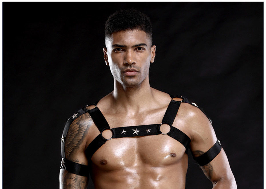 Jeu sexy de rôle de ceinture de la taille 76cm du buste 105cm de gilet de noir de combinaison d'hommes de vêtements de nuit