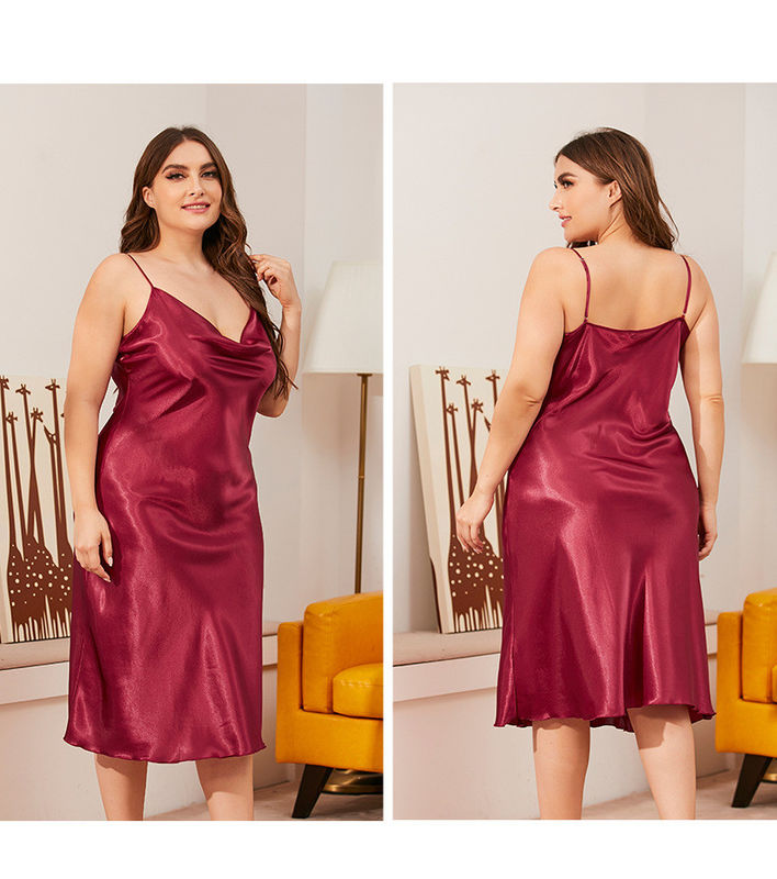 Le satin a tricoté la robe sans manche en nylon de nuit de pyjamas en soie sexy de vêtements de nuit