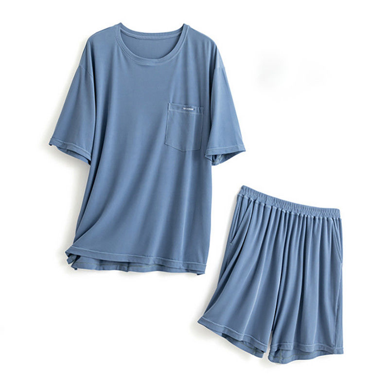 Les vêtements de nuit des hommes en soie de XXL ont tricoté l'été bleu de Loungewear de costume de nuit de coffre de 114cm