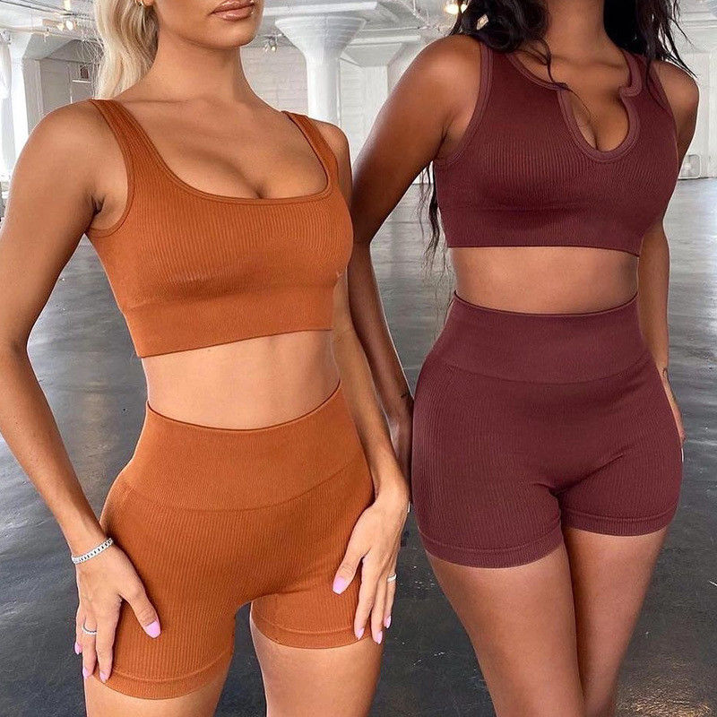 Soutien-gorge supérieur Elastane de sports de pleine de tasse longue culture de douille 2 PCs/ensemble