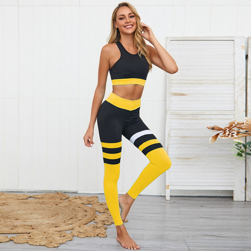 Le yoga en nylon de gymnase de Spandex vêtx les dessus à séchage rapide de culture du patchwork 2pcs
