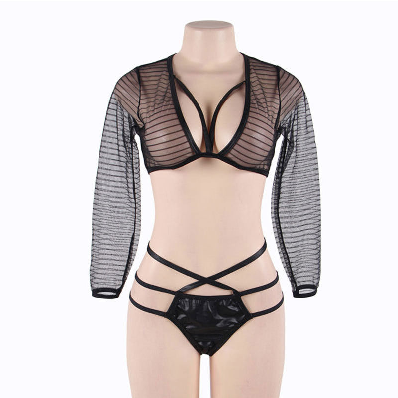 Ensemble romantique érotique de soutien-gorge de latex de Mesh Black See Though Custom de grosse femme en vrac